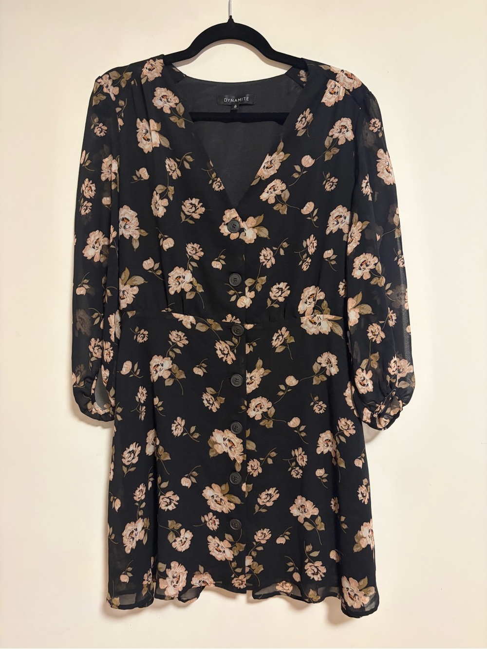 Dynamite Black Pink Floral Button Front Mini Dress Size M
